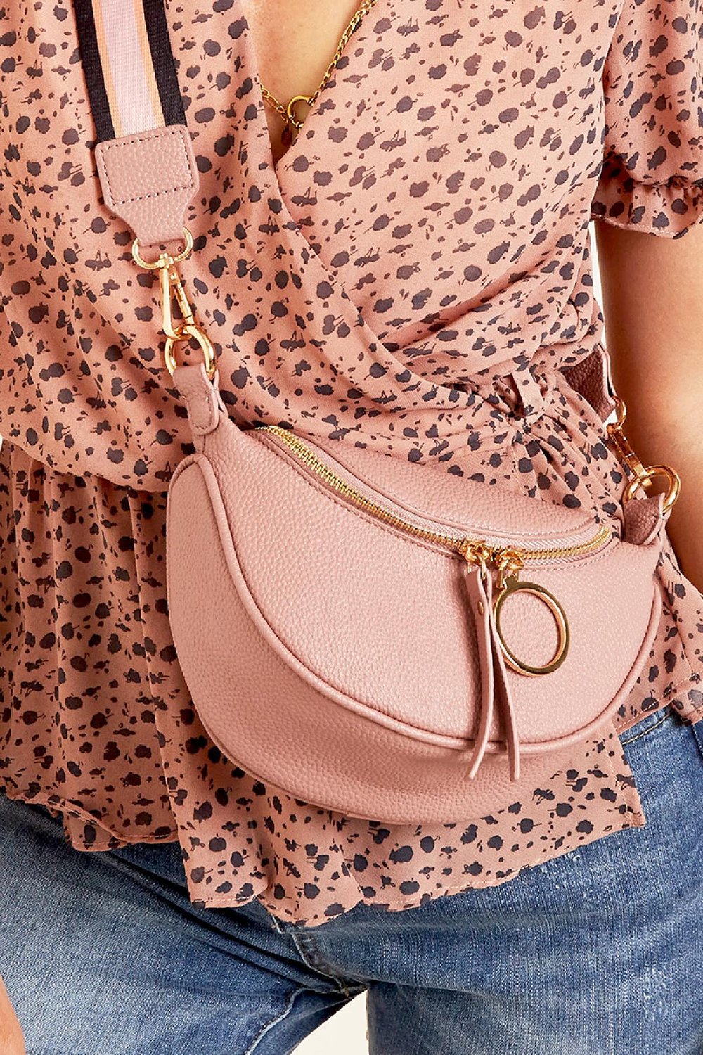 Bolso de hombro de PU con correa de tela Rosa Poliuretano h5Imagen2